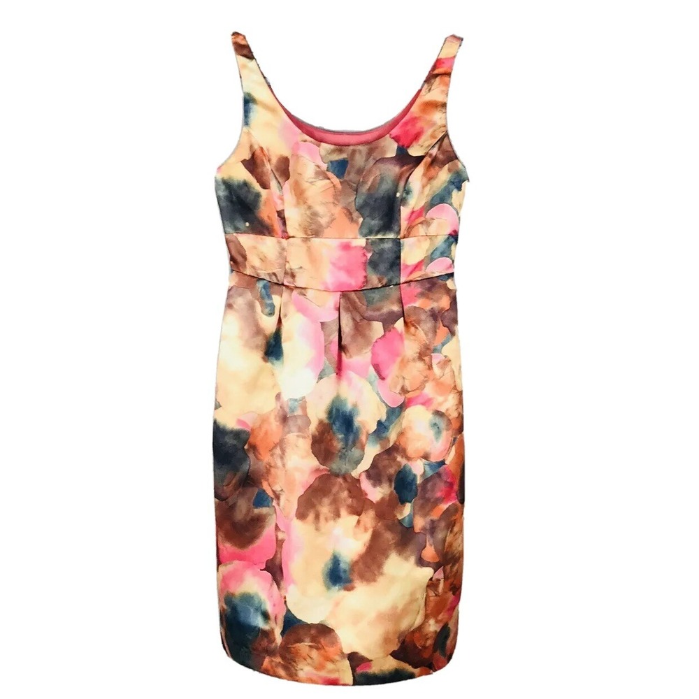 Merona Abstract Print Sheath Dress Size 2 Peach Green Coral Side Zip Lined